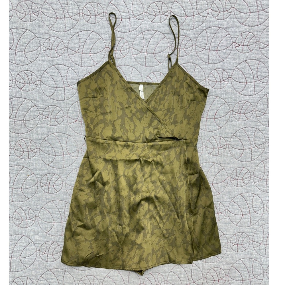 Urban Outfitters Riva Romper Green Camo Satin / Women's Small